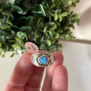 Blue Opal heart Sterling silver 925 Israel Ring Boho Bohemian simple modern ring